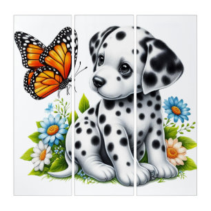 Cute Dalmatian/Butterfly friends Triptych
