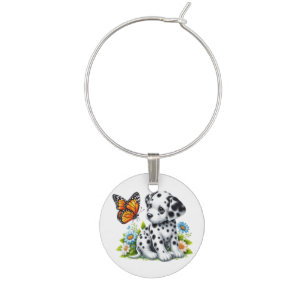 Cute Dalmatian/Butterfly friends Wine Charm