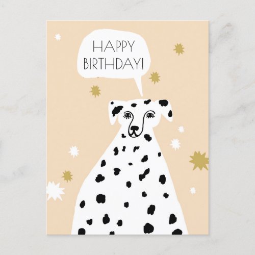 Cute Dalmatian Dog Abstract Happy Birthday Pink Postcard