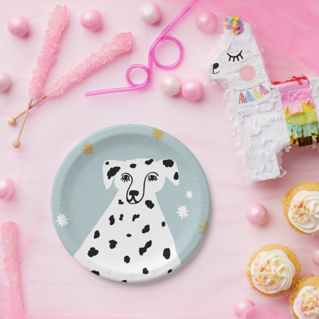 Cute Dalmatian Dog Abstract Illustration Birthday  Paper Plates (Party)