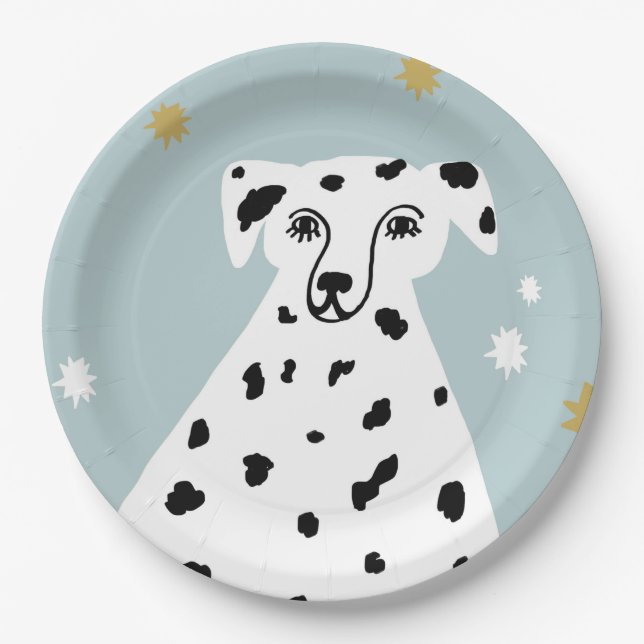 Cute Dalmatian Dog Abstract Illustration Wedding Paper Plates (Front)