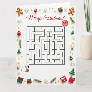Cute Dalmatian Dog Christmas Maze Puzzle Holiday Card