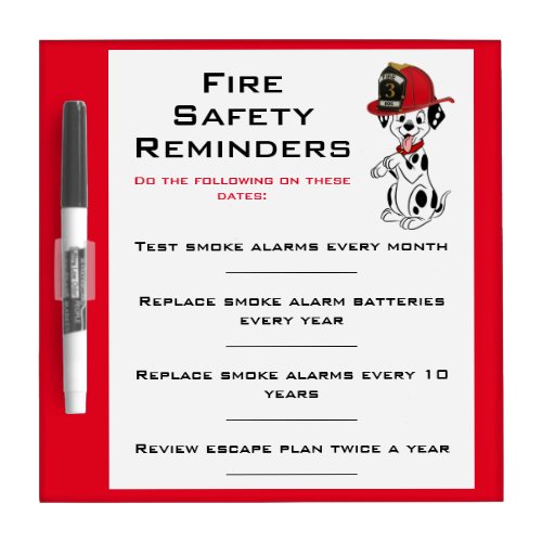 Cute Dalmatian Dog Fire Safety Reminders Dry Erase Board