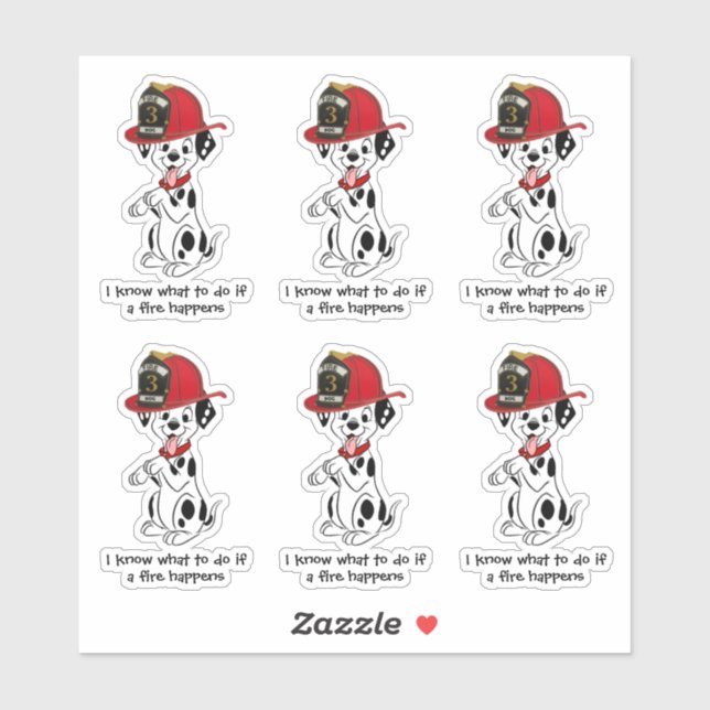 Cute Dalmatian Dog Fire Safety Reward Sticker (Sheet)