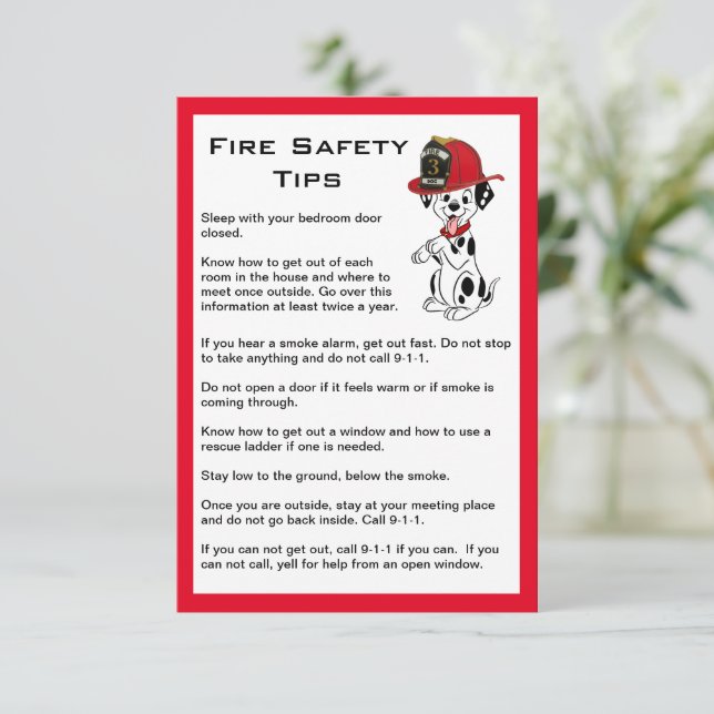 Cute Dalmatian Dog Fire Safety Tips Flat Card (Standing Front)