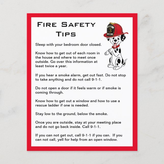 Cute Dalmatian Dog Fire Safety Tips Flyer (Front)