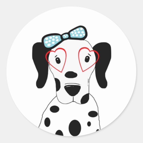 Cute Dalmatian Dog Funny Face Hearts Classic Round Sticker