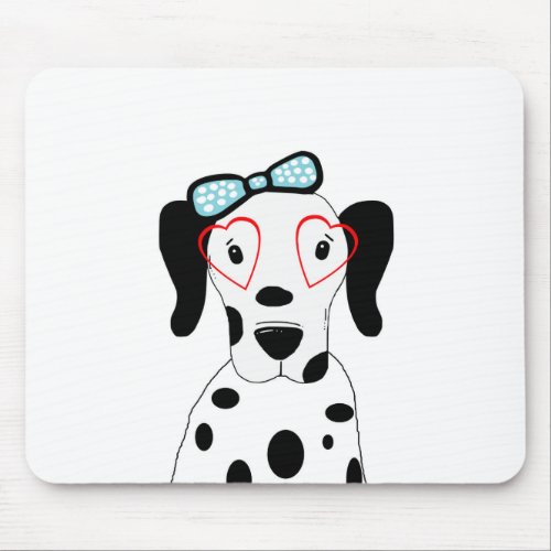 Cute Dalmatian Dog Funny Face Hearts Mouse Pad