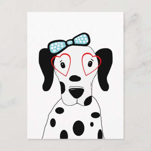 Cute Dalmatian Dog Funny Face Hearts Postcard