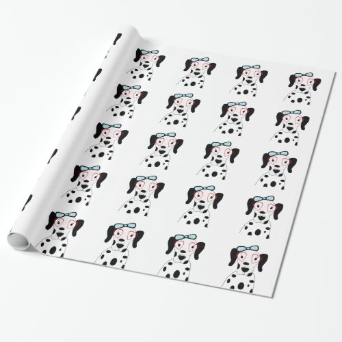 Cute Dalmatian Dog Funny Face Hearts Wrapping Paper