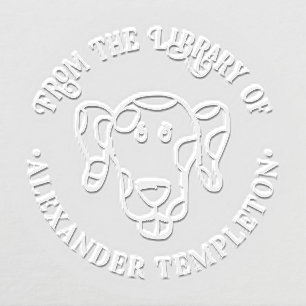 Cute Dalmatian Dog Head Round Library Book Name Embosser