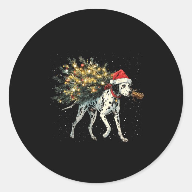 Cute Dalmatian Dog In A Christmas Tree For Men Wom Classic Round Sticker (Front)