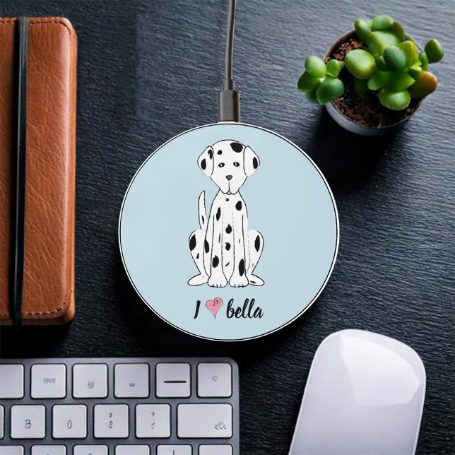 Cute Dalmatian Dog Personalized Wireless Charger (Cute Dog Dalmatian Custom Phone Charger.)
