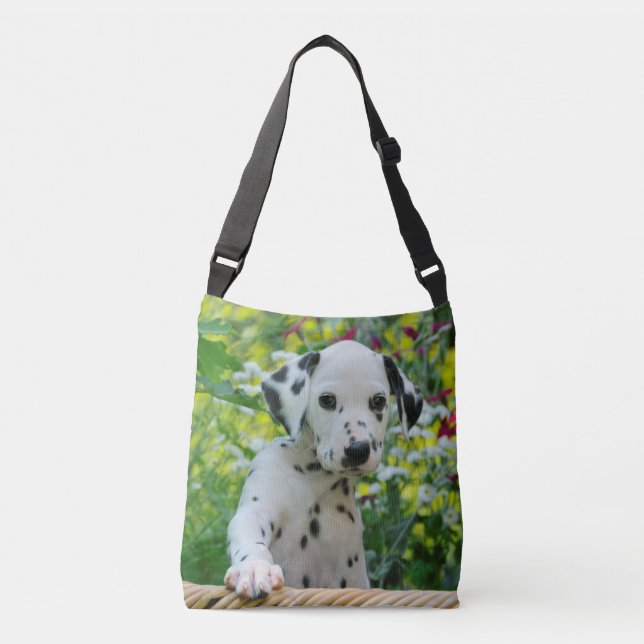 Cute Dalmatian Dog Puppy Portrait Photo - on Crossbody Bag (Front)