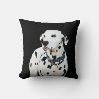 Cute Dalmatian Dog Spots black background Throw Pi Throw Pillow
