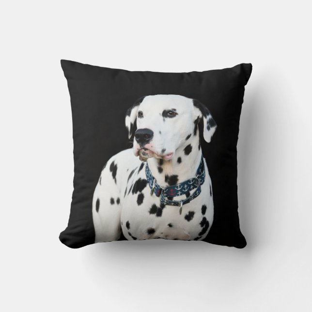 Cute Dalmatian Dog Spots black background Throw Pillow (Front)