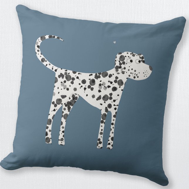 Cute Dalmatian Dog Teal Green Throw Pillow (Dalmatian dog throw pillow in teal green)
