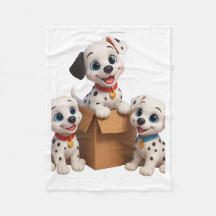 Cute Dalmatian Puppies in Box Fleece Blanket