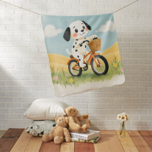 Cute Dalmatian Puppy Bicycle Pastel Baby Blanket