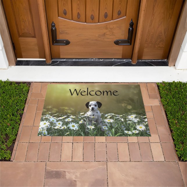 Cute Dalmatian Puppy in Daisies Doormat (Outdoor)