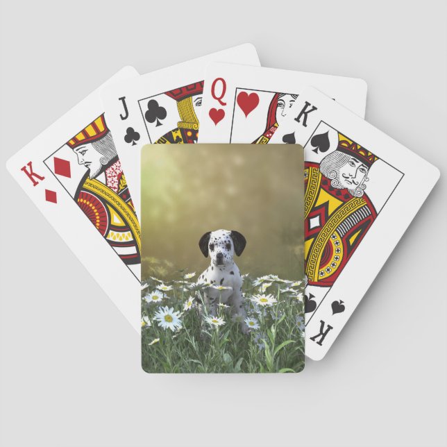 Cute Dalmatian Puppy in Daisies Poker Cards (Back)