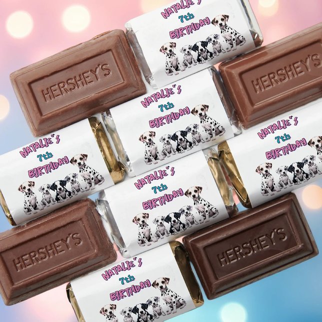 Cute Dalmatian Puppy Pink Teal Birthday Party Hershey's Miniatures (Creator Uploaded)