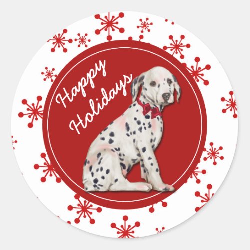 Cute Dalmatian Puppy Red Snowflake Classic Round Sticker