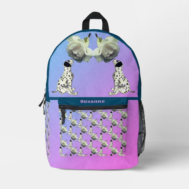 Cute Dalmatian Puppy Rose Animal Personalized Printed Backpack (Front)