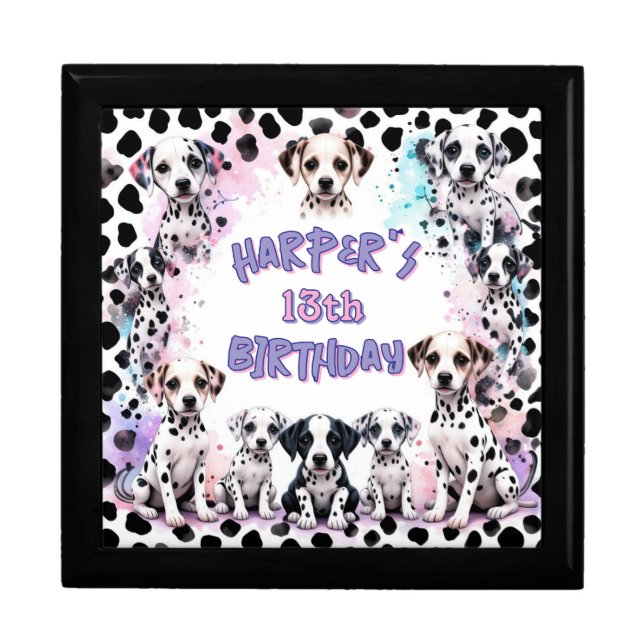 Cute Dalmatian Puppy Watercolor Birthday Keepsake Gift Box (Front)