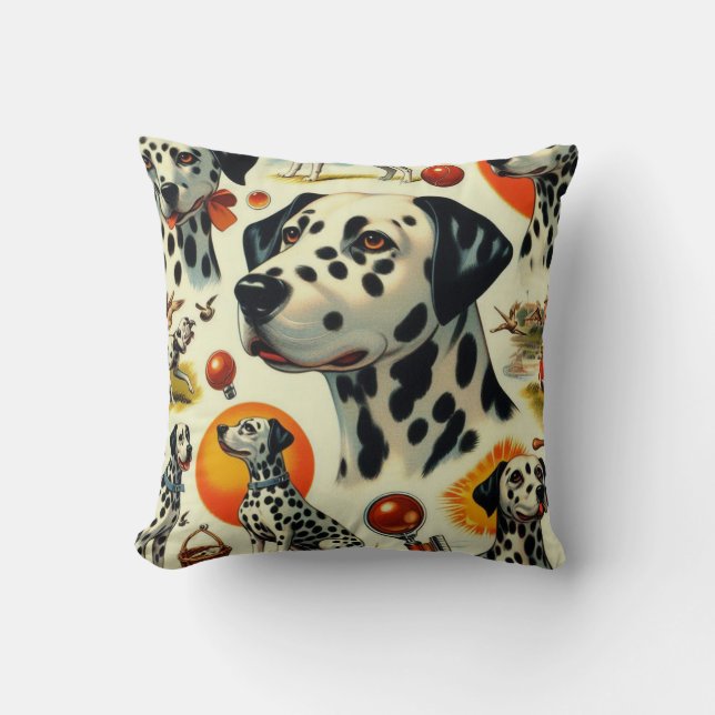 Cute Dalmatian Seamless Throw Pillow (Front)