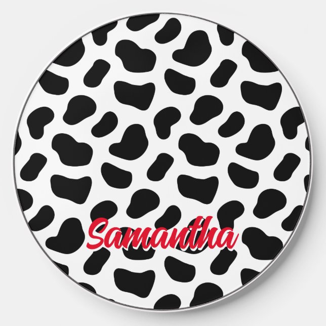 Cute Dalmatian Spot Pattern Black White Dog Lover Wireless Charger (Front)