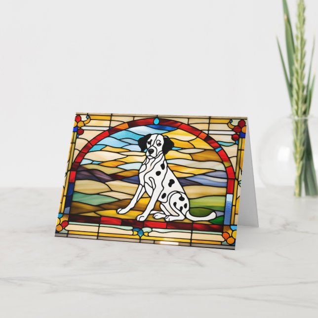 Cute Dalmatian Stained Glass Card (Front)