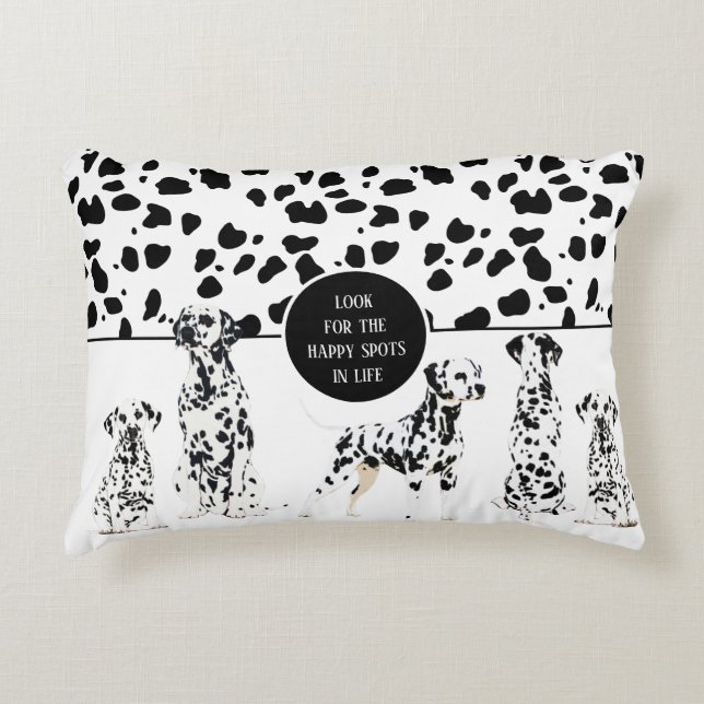 Cute Dalmatians Black & White Happy Spots Accent Pillow (Front)