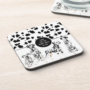 Cute Dalmatians Black & White Happy Spots Beverage Coaster