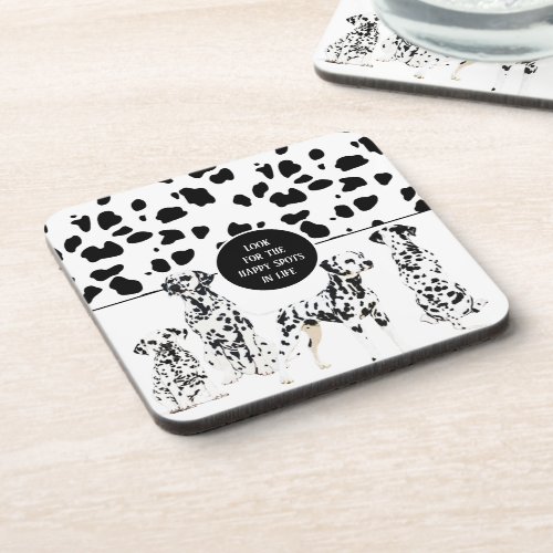 Cute Dalmatians Black  White Happy Spots Beverage Coaster