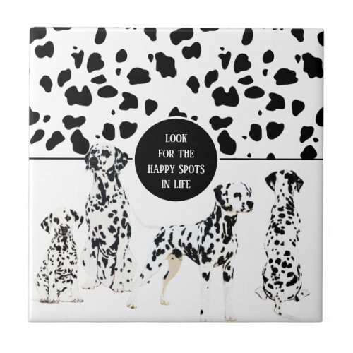 Cute Dalmatians Black  White Happy Spots Ceramic Tile
