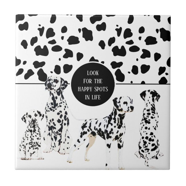 Cute Dalmatians Black & White Happy Spots Ceramic Tile (Front)
