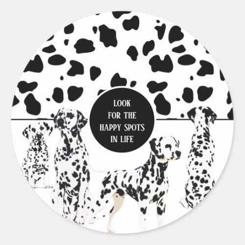 Cute Dalmatians Black  White Happy Spots Classic Round Sticker