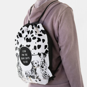 Cute Dalmatians Black & White Happy Spots Drawstring Bag