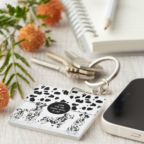 Cute Dalmatians Black  White Happy Spots Keychain