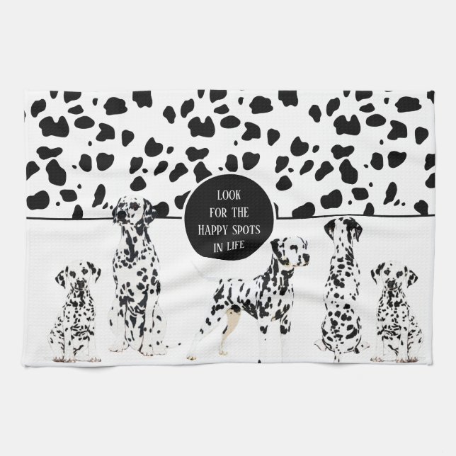 Cute Dalmatians Black & White Happy Spots Kitchen Towel (Horizontal)