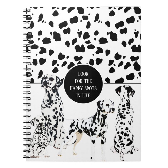 Cute Dalmatians Black & White Happy Spots Notebook (Front)