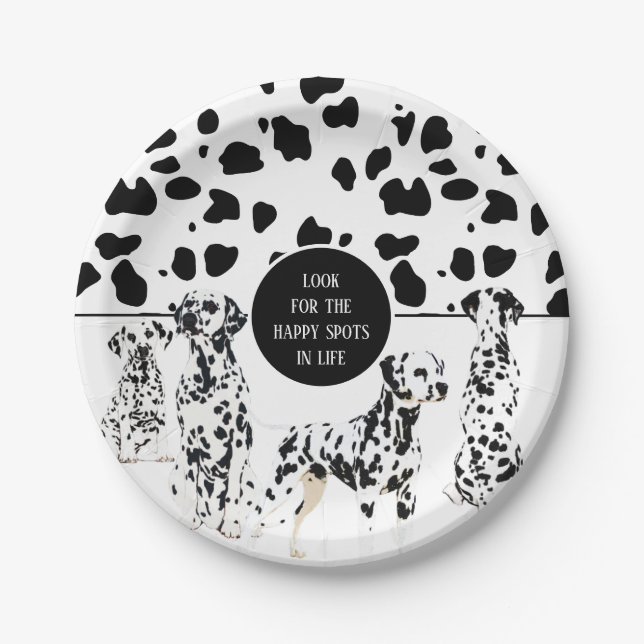 Cute Dalmatians Black & White Happy Spots Paper Plates (Front)