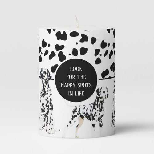 Cute Dalmatians Black  White Happy Spots Pillar Candle