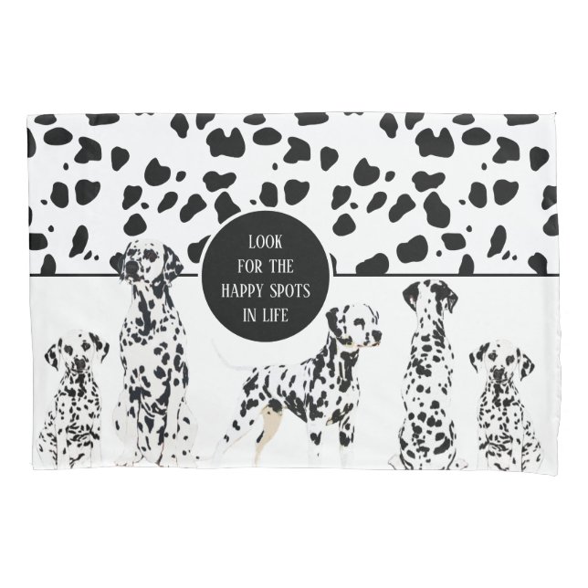 Cute Dalmatians Black & White Happy Spots Pillow Case (Front)