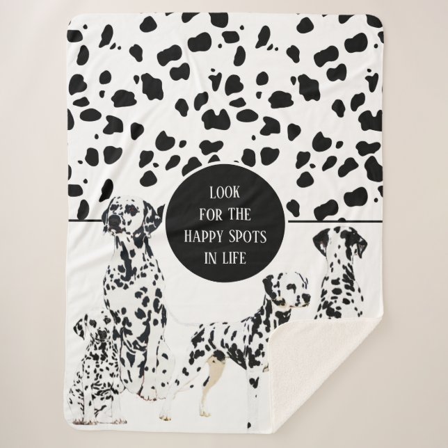 Cute Dalmatians Black & White Happy Spots Sherpa Blanket (Front)
