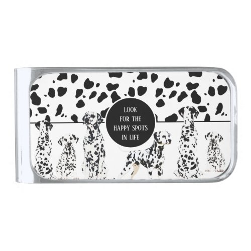 Cute Dalmatians Black  White Happy Spots Silver Finish Money Clip