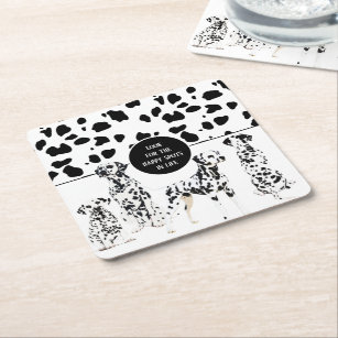 Cute Dalmatians Black & White Happy Spots Square Paper Coaster