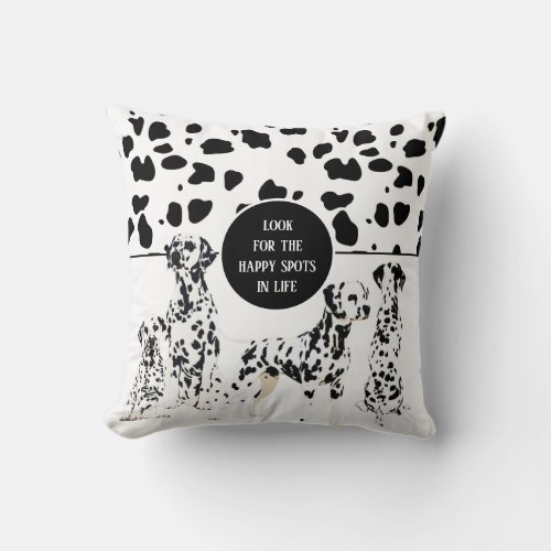 Cute Dalmatians Black  White Happy Spots Throw Pillow