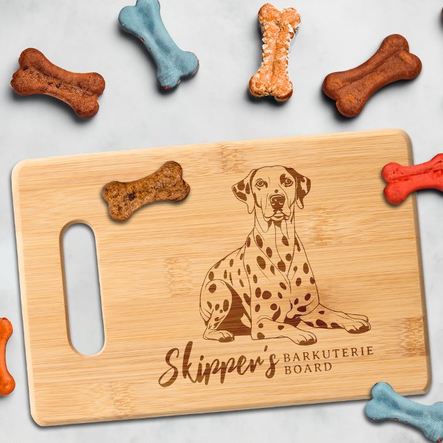 Cute Dalmation Barkuterie Dog Treat Wood Engraved Cutting Board (Dalmation Dog Cutting Board Barkuterie Personalized with Dog's Name, Gift for Dog Mom, Dad, Owner)
